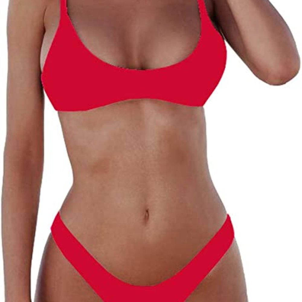 Sherry DC Womens Red Padded Brazilian Thong Bikini Two Piece Swim Suit Large NWT